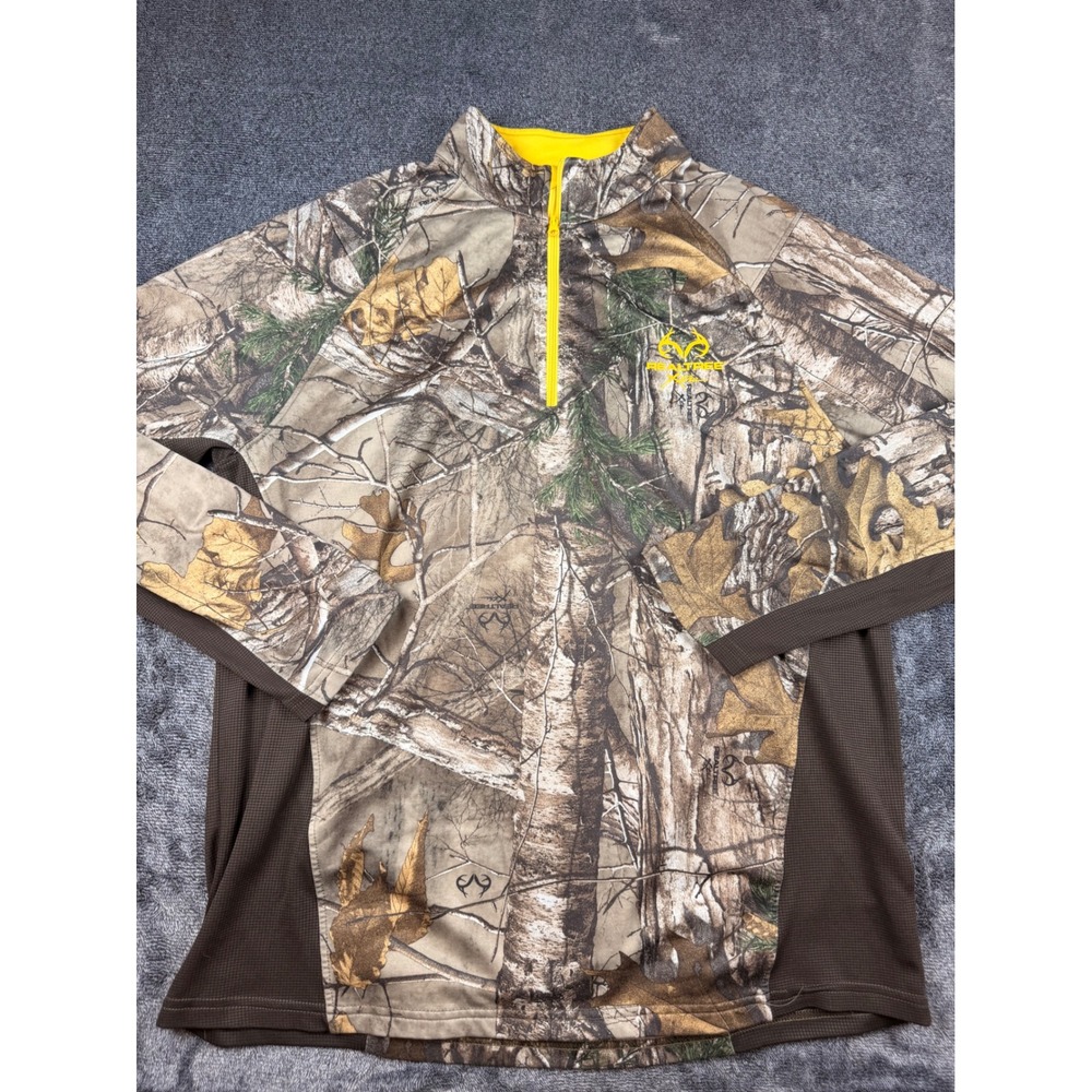 Realtree Xtra Camo Quarter Zip Pullover Mens Medium Brown Yellow Performance Top